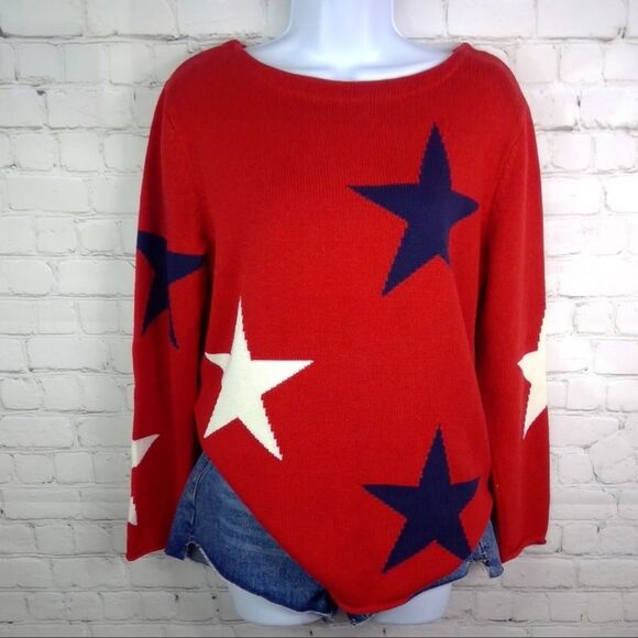 Norton Studio Nautical Patriotic Star Print 100% Cotton Sweater - Picture 1 of 4